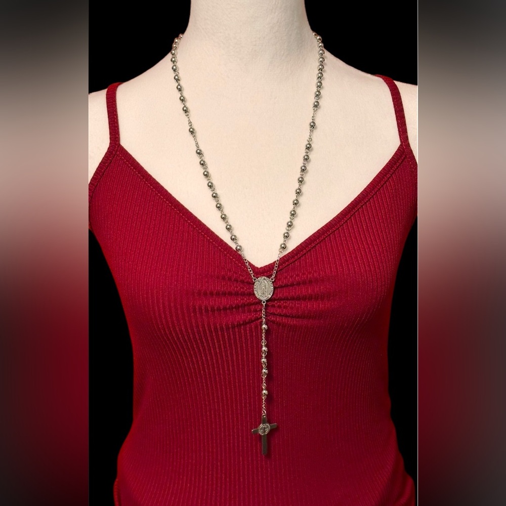Religious Rosary Cross Necklace Our Lady of Guadalupe Virgin Mary Unisex Mens